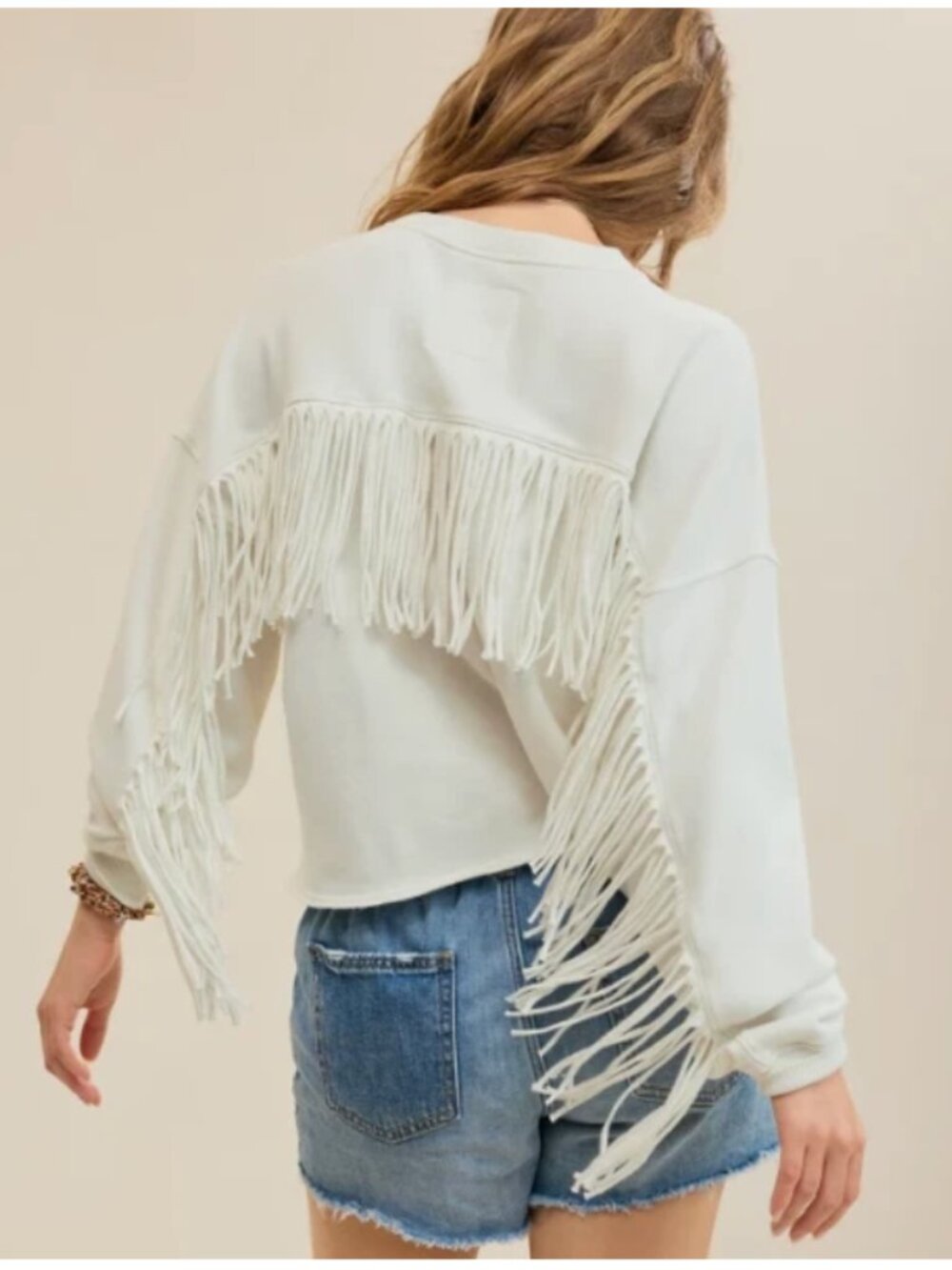 Aerie Festival Fringe Crew Sweatshirt Soft Muslin Western White Size Small